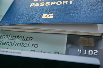 hotel reservation passport and payment VISA credit card
