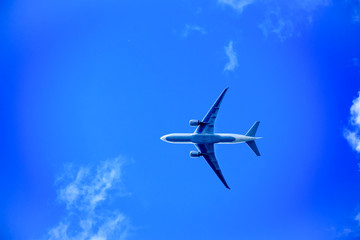 Fototapeta na wymiar Flugzeug vor blauem Himmel