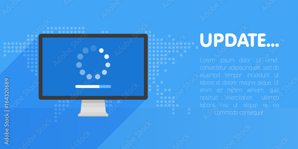 Poster system software update and upgrade concept. loading process in monitor screen. vector illustration