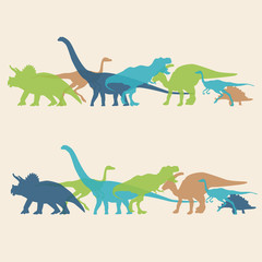 Dinosaurs silhouette colorful background