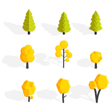 Autumn trees set. Low poly Vector illustration