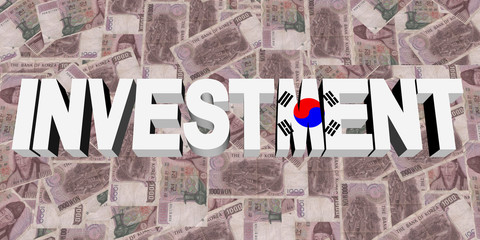 Investment text with Korean flag on currency illustration