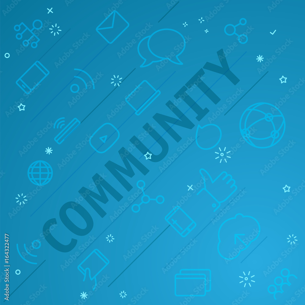 Poster community concept. different thin line icons included