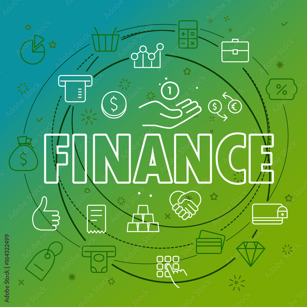 Poster finance concept. different thin line icons included