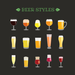 Different beer glasses style vector collection