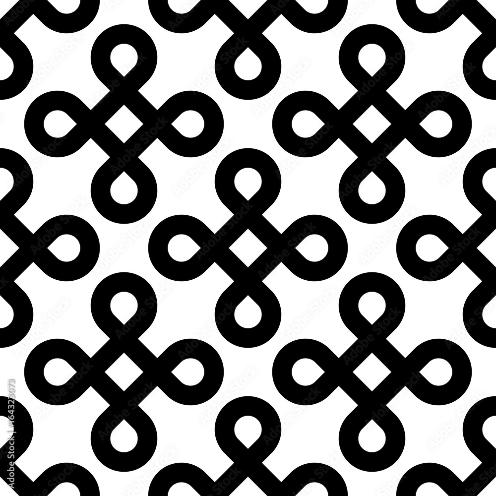 Poster abstract seamless pattern background. black bowen knots, or loop square, design elements in diagonal