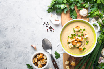 Creamy Mushroom Soup with croutons