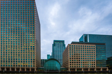 London, England - The skyscrapers of Canary Wharf, the leading financial district of East London at daytime