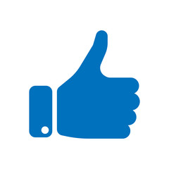 Blue hand silhouette with thumb up. Gesture of like, agree, yes, approval or encouragement. Simple flat vector illustration.