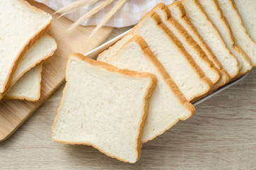 White bread on wood table for morning breakfast