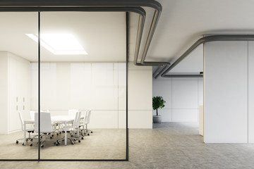 Close up of a glass meeting room, lobby