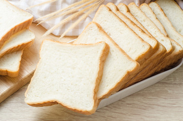 Fototapeta na wymiar White bread on wood table for morning breakfast