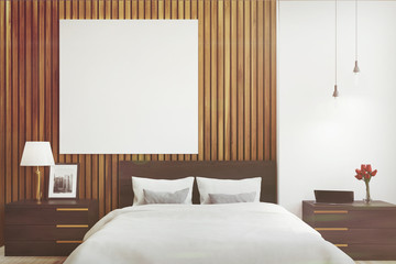 White and wooden bedroom, poster toned