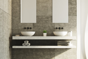 Obraz na płótnie Canvas White and concrete bathroom, sinks