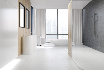 White and wooden bathroom, shower