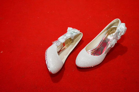 Wedding Shoes White On Red Carpet