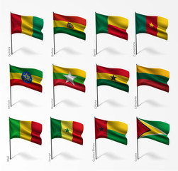 Collection of flags of world on flagpole