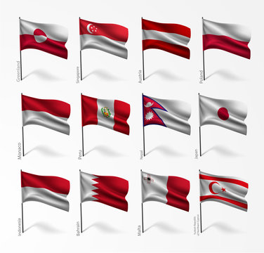 Collection of flags of world on flagpole