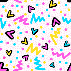 Memphis style hand drawn textured seamless pattern