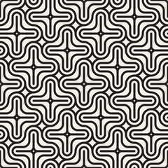 Fototapeta premium Vector Seamless Black And White Lines Pattern Abstract Background. Cross Shapes Geometric Tiling Ornament.
