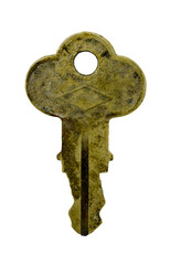 Dirty Old Brass Key Isolated on White Background