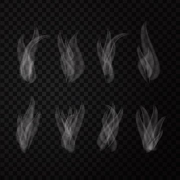 Vector set of realistic isolated smoke on the transparent background.