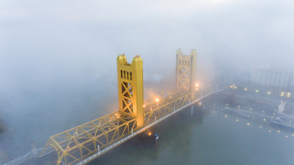 Fog over the Tower Bridge in Sacramento 