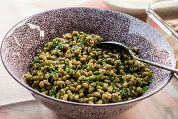 Mung Bean Salad in ceramic bowl.