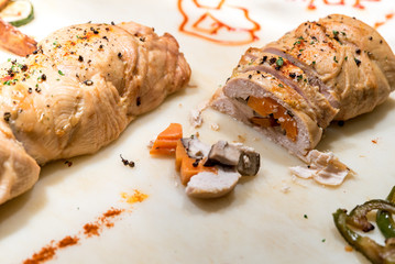Carving of stuffed chicken breast