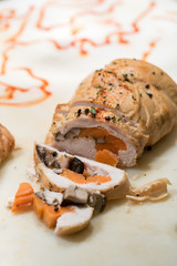 Carving of stuffed chicken breast