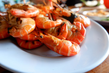 Grilled shrimp with spicy sauce, seafood