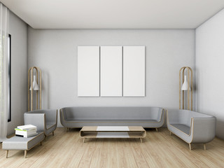 Modern Living room White wall with 3 frames