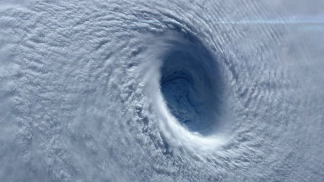 Closeup look at the eye of a major hurricane / typhoon.