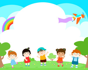 Obraz na płótnie Canvas Blank template happy kids poster design vector.