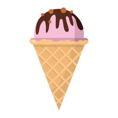 Ice cream of chocolate and vanilla ingredients in wafer cone on white background cartoon flat vector illustration element for delicious food ice cream design