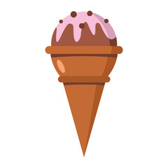 Ice cream of vanilla chocolate ingredients in wafer cone on white background cartoon flat vector illustration element for delicious food design
