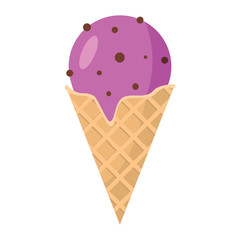 Ice cream of cherry chocolate ingredients in wafer cone on white background cartoon flat vector illustration element for delicious food ice cream design