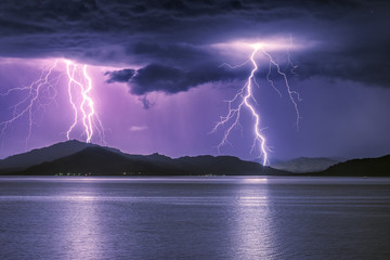 Thunderstorm on a mountain lake/Severe thunderstorm on a mountain lake, Bukhtarma Reservoir, Eastern Kazakhstan