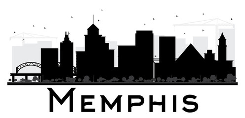 Memphis City skyline black and white silhouette.
