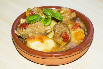 Clay casserole with beef stew