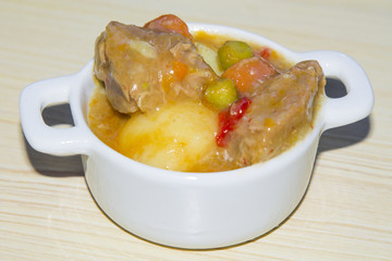 Ceramic casserole with meat stew