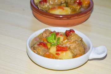 Ceramic casserole with meat stew