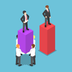 Isometric Leader Use His Employees Carrying and Increase Business Graph