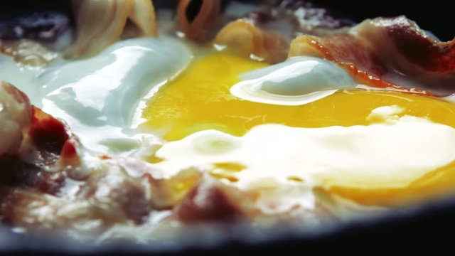 Fried bacon and Eggs. Close-up