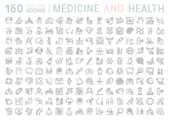 Set Vector Flat Line Icons Medicine and Health
