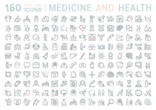 Set Vector Flat Line Icons Medicine and Health
