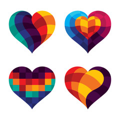 Set of colorful heart icons