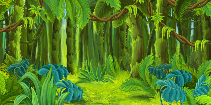 Cartoon nature scene - jungle - illustration for children Stock  Illustration | Adobe Stock