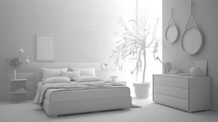 Total white project of modern bedroom, minimalist interior design