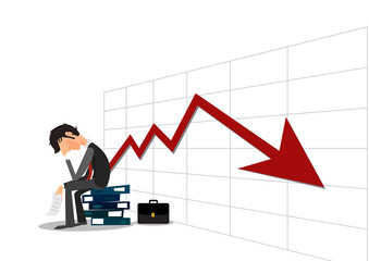 iluustrator-business, bankruptcy, people and stress concept - unhappy businessman over white background and forex graph going down